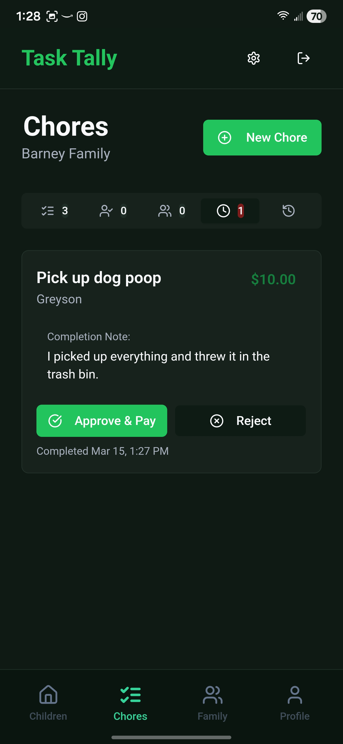 Parent approve and pay modal